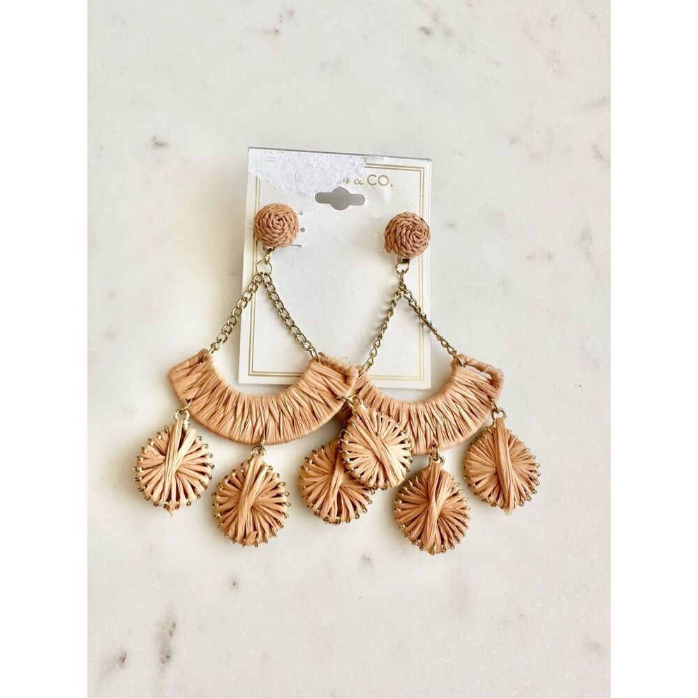 Stephen and co raffia light brown statement earrings